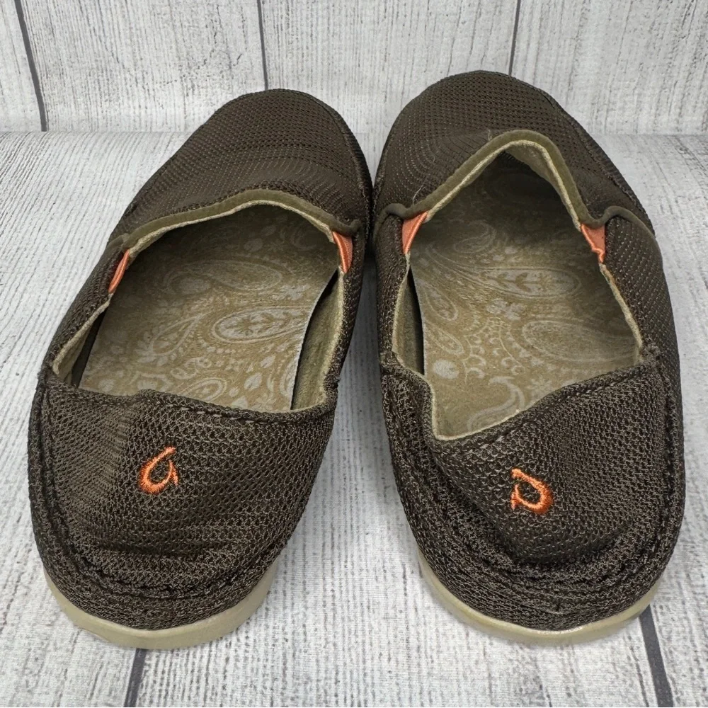 Olukai Flats‎ Women's 6.5 Waialua Mesh Slip-On Brown Beach Casual Shoes Vacation
